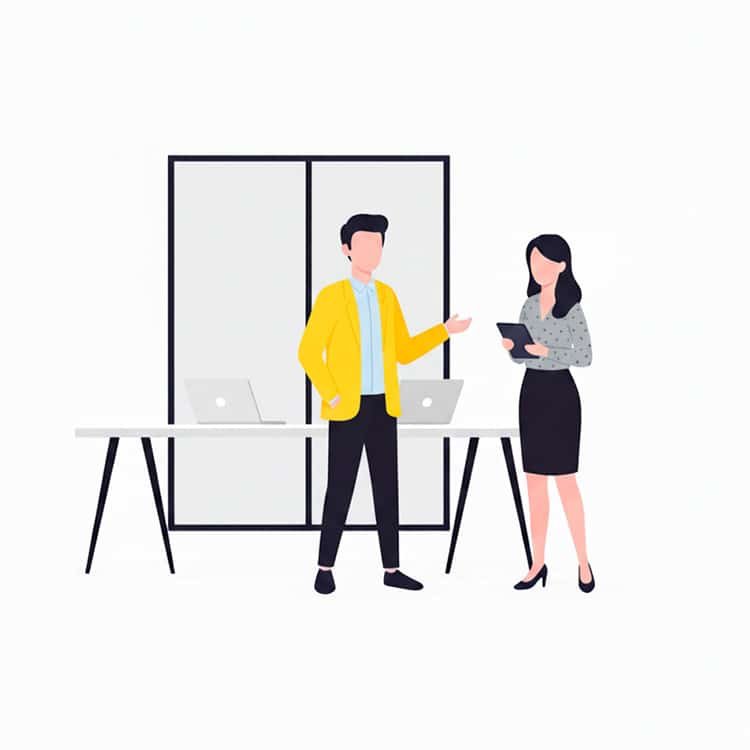 mies ja nainen pohtimassa toimistosiivouksen hintaa. He päättävät kilpailuttaa toimistosiivouksen ilmaiseksi osoitteessa puhtaudella.fi