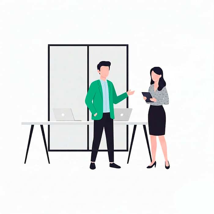 mies ja nainen pohtimassa toimistosiivouksen hintaa. He päättävät kilpailuttaa toimistosiivouksen ilmaiseksi osoitteessa puhtaudella.fi